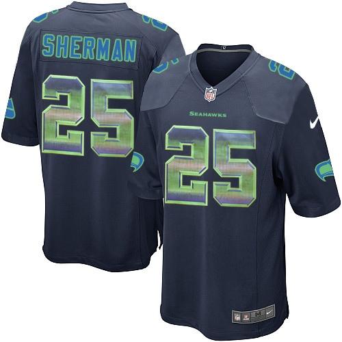 Nike Seahawks #25 Richard Sherman Steel Blue Team Color Men's Stitched NFL Limited Strobe Jersey - Click Image to Close